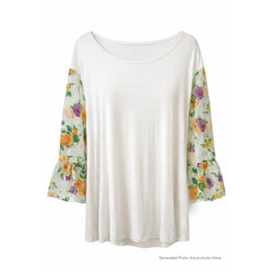 Floral Sleeve Boho Blouse White Knit Romantic Cottagecore EST 1946 22/24W
